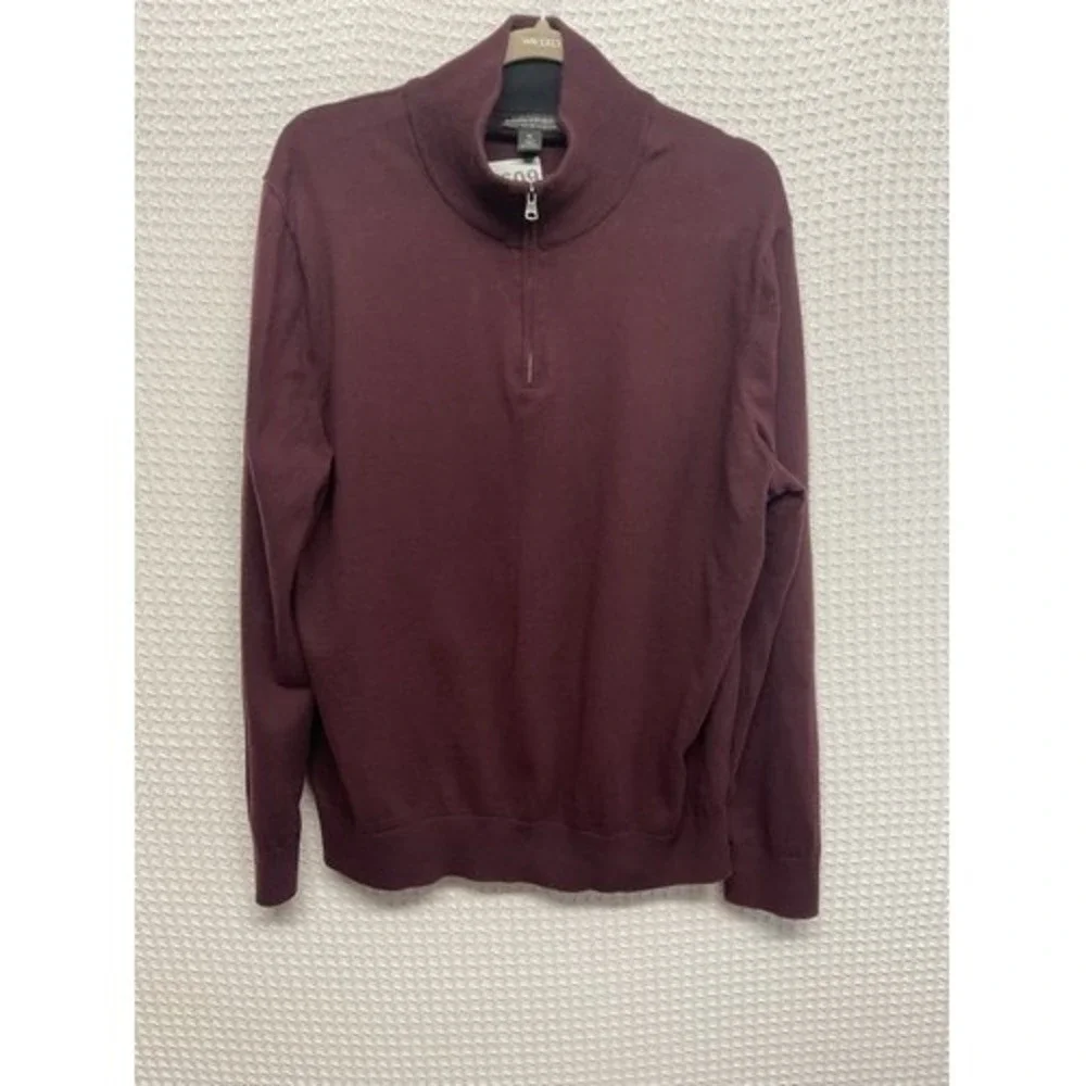 Banana Republic Burgundy 1/2 Zip MockNeck Sweater Men XL China Cotton/Cashmere
